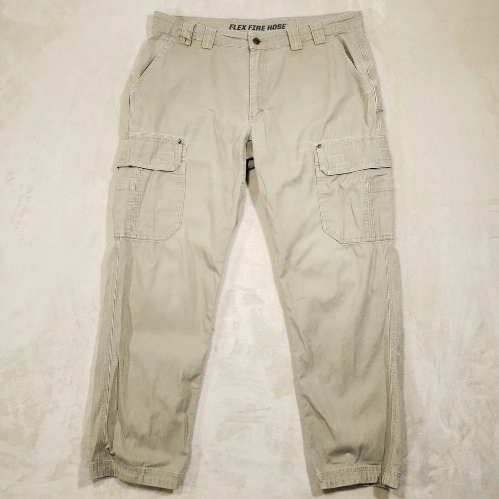 Duluth Trading Co Cargo Pants Mens 36x32 Tan Flex Fire Hose Workwear Trousers